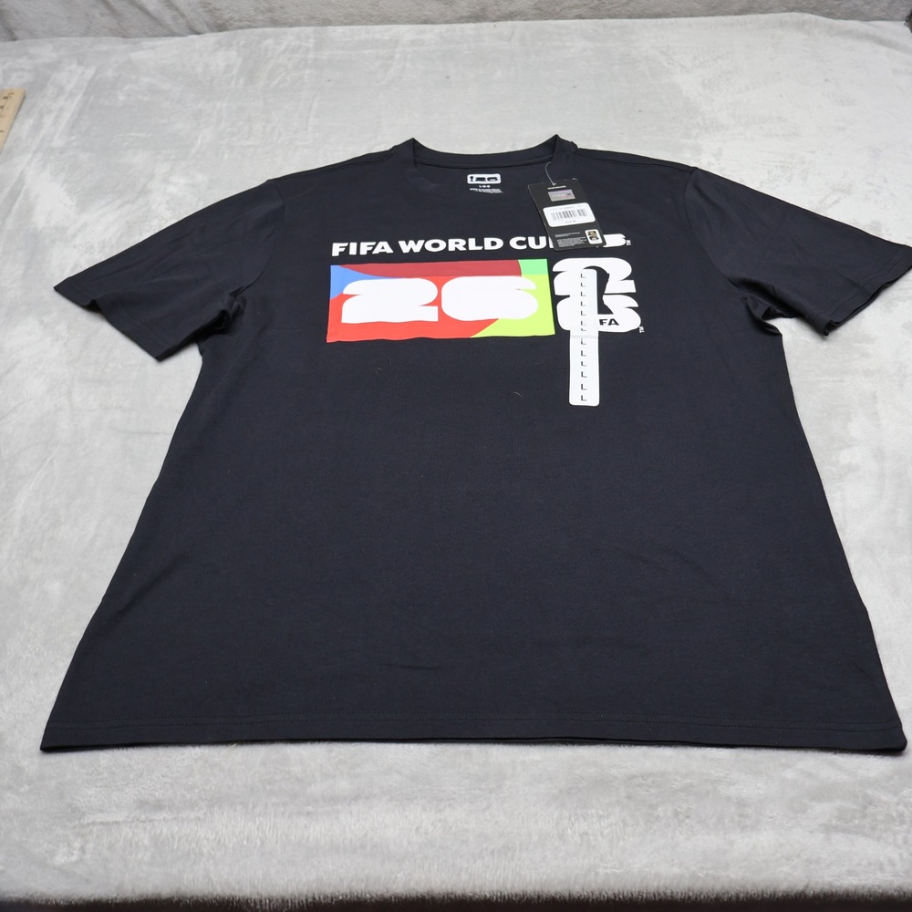 FIFA World Cup 26 Shirt Mens Large Black Football Graphic Host Cities $20 NEW